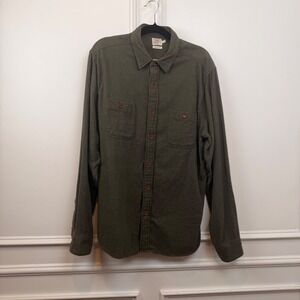 Faherty Brand Mens Movement Flannel Organic Cotton Shirt Olive Green L